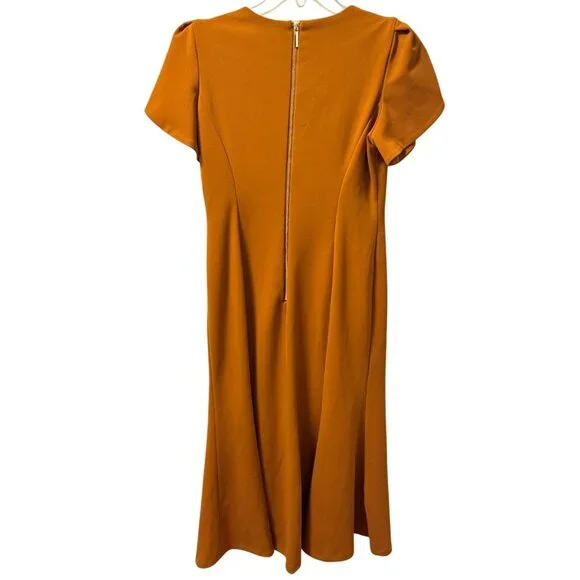 Marc New York Brown Midi Dress W/ Pleated Puff Sleeves size 8 Dress - Picture 9 of 12